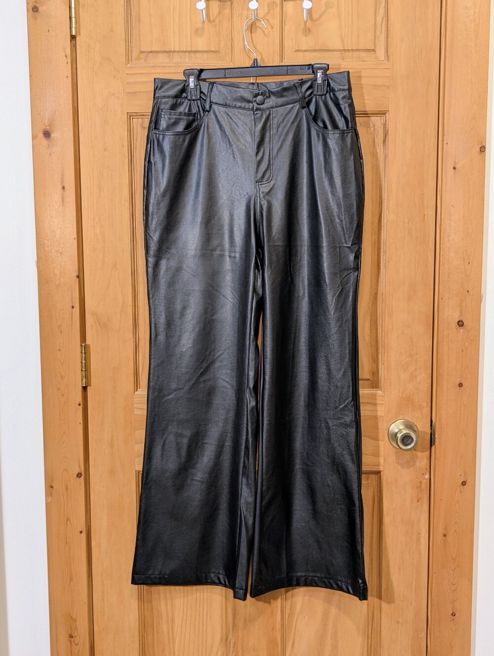 Fashion Noma Faux Leather Pants Flare Leg Size 12 High Rise Trousers Boho Chic - Picture 6 of 15